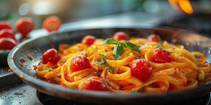 Classic Pasta on kitchen background. Diet and food concept