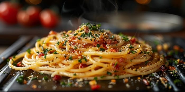 Classic Pasta on kitchen background. Diet and food concept