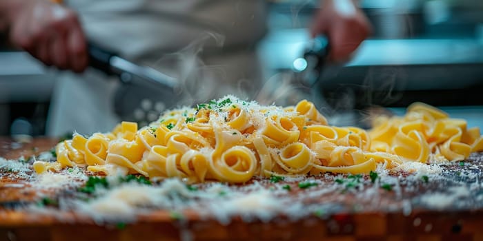 Classic Pasta on kitchen background. Diet and food concept