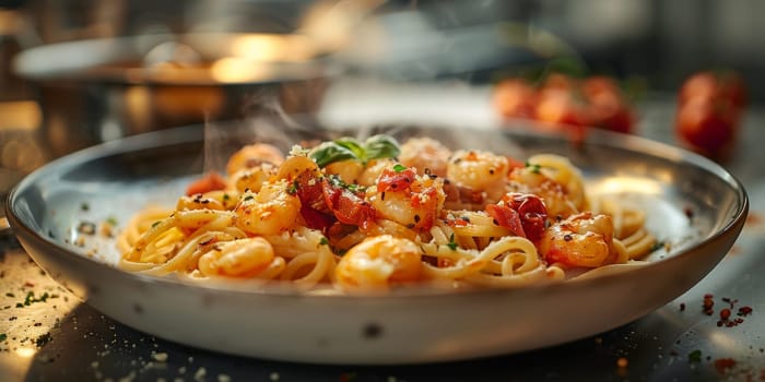 Classic Pasta on kitchen background. Diet and food concept