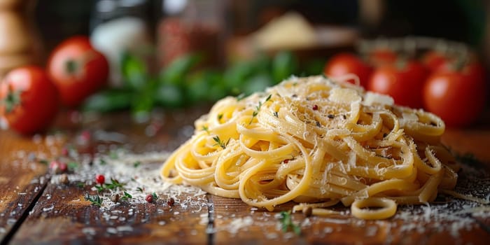 Classic Pasta on kitchen background. Diet and food concept