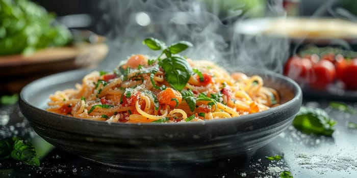 Classic Pasta on kitchen background. Diet and food concept