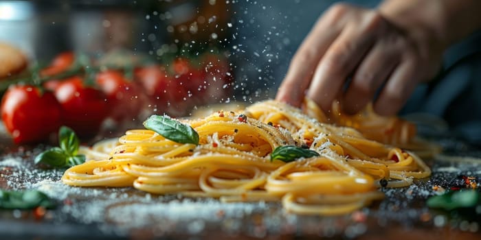 Classic Pasta on kitchen background. Diet and food concept