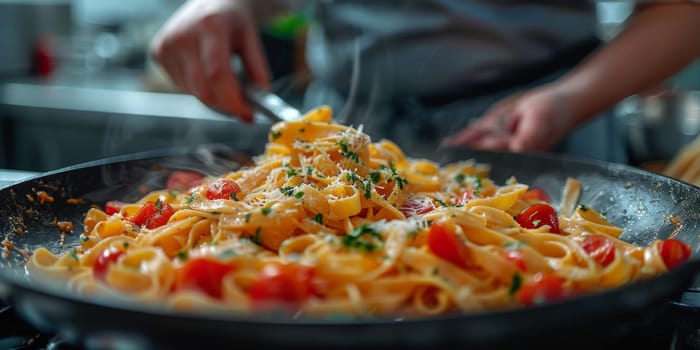 Classic Pasta on kitchen background. Diet and food concept