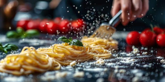 Classic Pasta on kitchen background. Diet and food concept