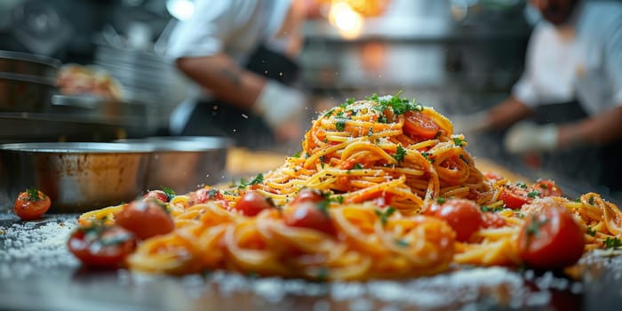 Classic Pasta on kitchen background. Diet and food concept