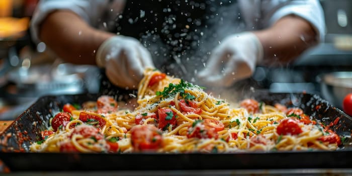 Classic Pasta on kitchen background. Diet and food concept