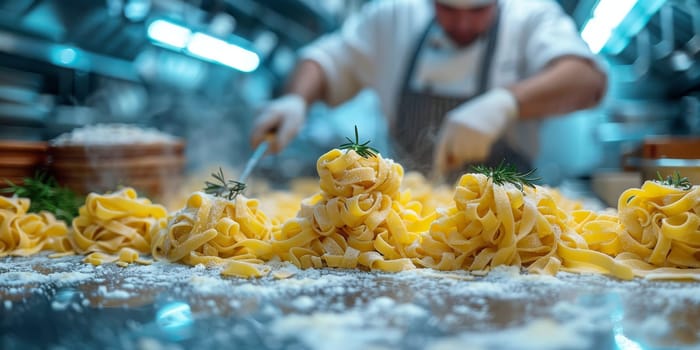 Classic Pasta on kitchen background. Diet and food concept