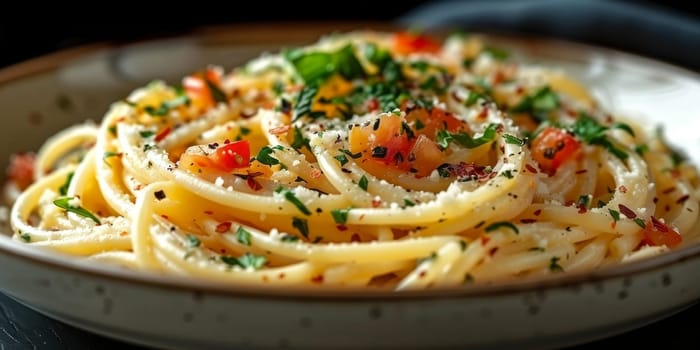 Classic Pasta on kitchen background. Diet and food concept