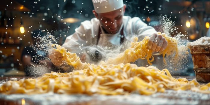 Classic Pasta on kitchen background. Diet and food concept