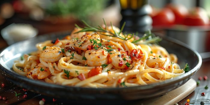 Classic Pasta on kitchen background. Diet and food concept