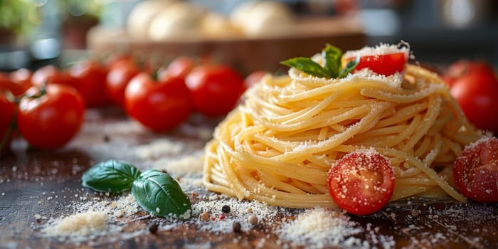 Classic Pasta on kitchen background. Diet and food concept