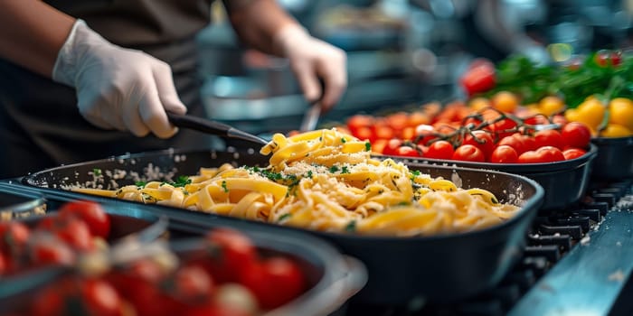 Classic Pasta on kitchen background. Diet and food concept