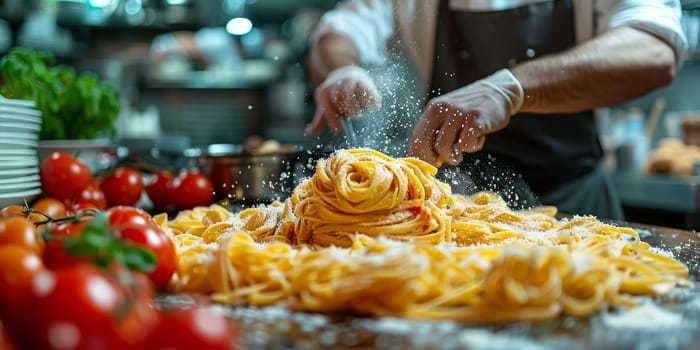 Classic Pasta on kitchen background. Diet and food concept