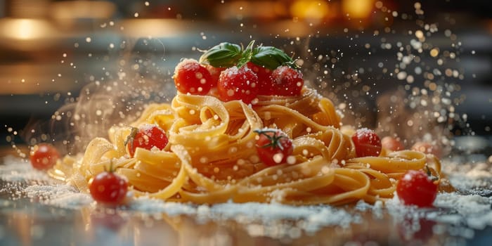 Classic Pasta on kitchen background. Diet and food concept