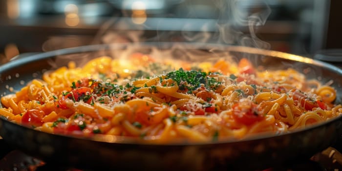 Classic Pasta on kitchen background. Diet and food concept