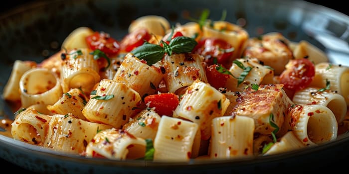 Classic Pasta on kitchen background. Diet and food concept