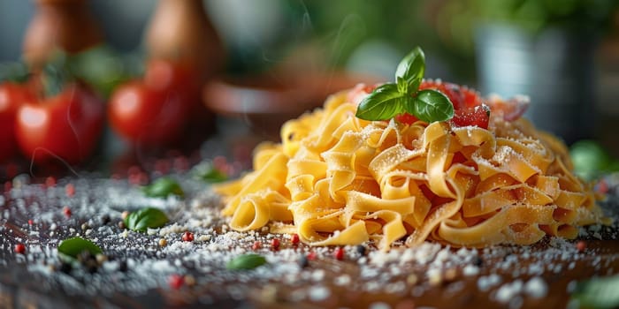 Classic Pasta on kitchen background. Diet and food concept