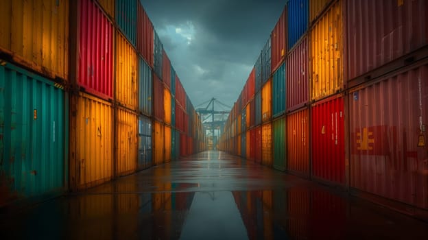 An art installation made of colorful shipping containers arranged in a row, resembling a vibrant painting against the sky. The wooden facade creates a landmark in the natural landscape