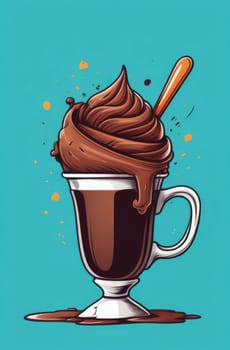 Delicious chocolate ice cream coffee dessert served in cup on pastel background, ready to be enjoyed. For advertising, banner, relaxation, menu, dessert, culinary or cafe themed content. Copy space