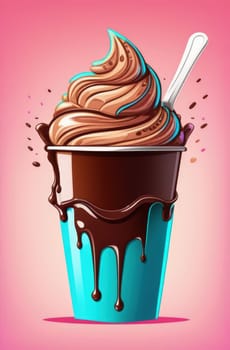 Delicious ice cream coffee dessert in cup, beautifully presented on vibrant pink background. For advertising, banner, relaxation, lifestyle, menu, dessert, culinary, cafe themed content. Copy space