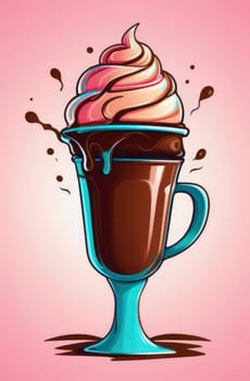 Delicious ice cream coffee dessert in cup, beautifully presented on vibrant pink background. For advertising, banner, relaxation, lifestyle, menu, dessert, culinary, cafe themed content. Copy space