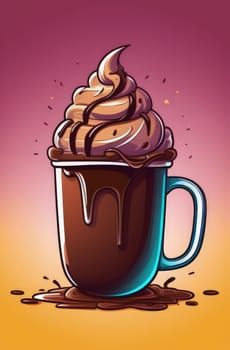 Tempting serving of chocolate ice cream in cup placed on pastel background, highlighting deliciousness of dessert. For advertising, banner, menu, dessert, culinary or cafe themed content. Copy space