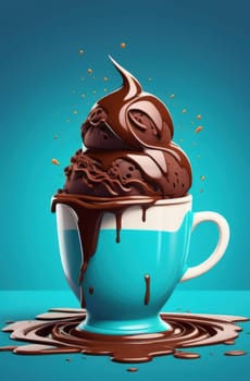 Delicious chocolate ice cream coffee dessert served in cup on pastel background, ready to be enjoyed. For advertising, banner, relaxation, menu, dessert, culinary or cafe themed content. Copy space