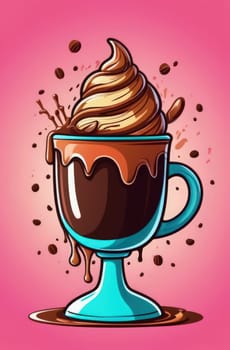 Delicious ice cream coffee dessert in cup, beautifully presented on vibrant pink background. For advertising, banner, relaxation, lifestyle, menu, dessert, culinary, cafe themed content. Copy space