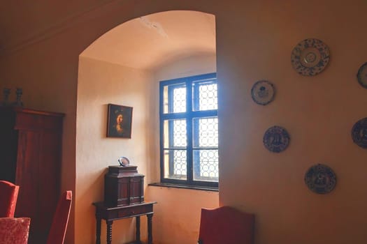 Buchlov, Czech Republic - July 12, 2018: Interior of castle Buchlov. The first building of the castle dates back to the 13th century. Region South Moravia, Czech Republic.
