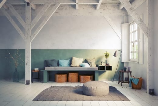 country style living room interior. 3d rendering design concept