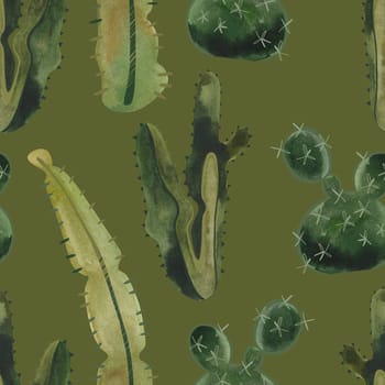 Cacti. Seamless watercolor pattern for wrapping paper, wallpaper and textiles