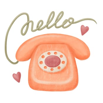 Retro style peach fuzz color telephone with wire connection isolated on white background, illustation for print, sticker