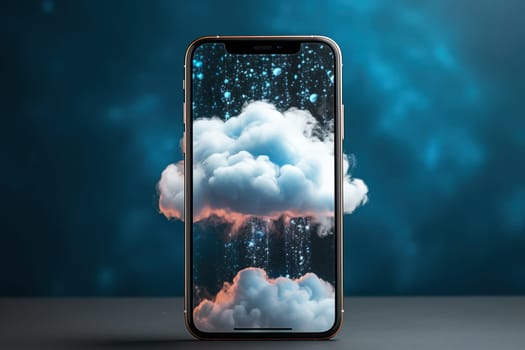 Smartphone with an image of a cloud on the screen. Greening concept about weather.