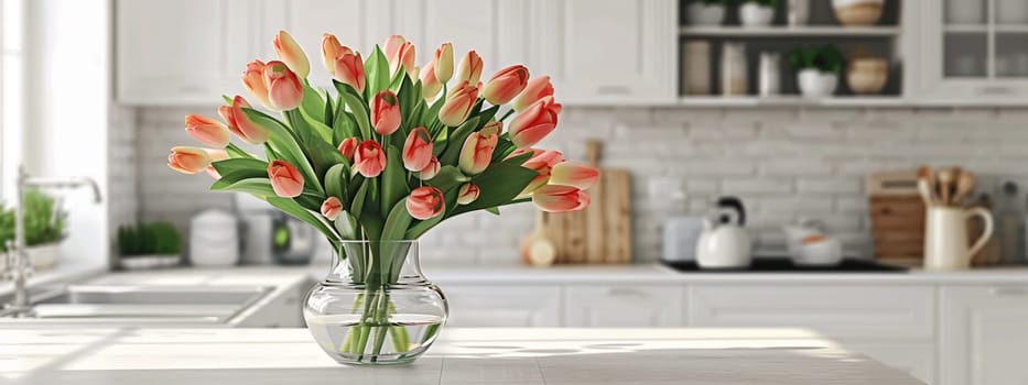 bouquet of beautiful tulips in a vase. selective focus, Generative AI,