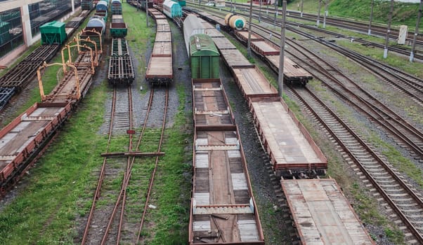 View of the rails and freight trains. Railway station