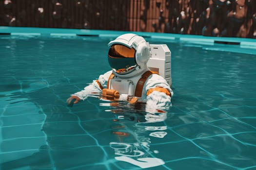 Astronaut pool summer water. Person art. Generate Ai