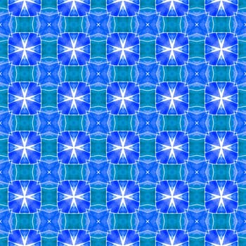 Watercolor ikat repeating tile border. Blue delicate boho chic summer design. Textile ready glamorous print, swimwear fabric, wallpaper, wrapping. Ikat repeating swimwear design.