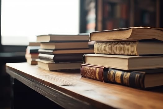 Books library stack. History book. Generate Ai