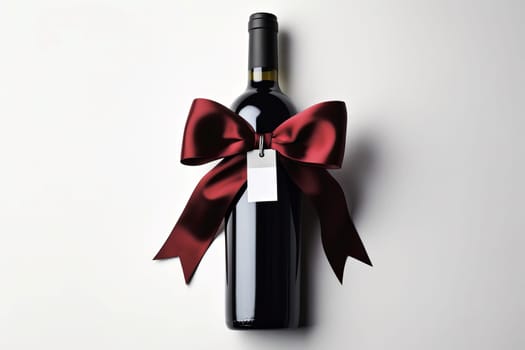 Champagne bottle red bow gift. Elegant event. Generate Ai
