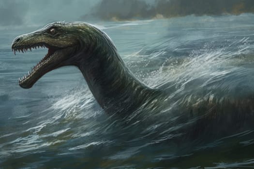 Loch ness monster. Nature water nessie. Generate Ai