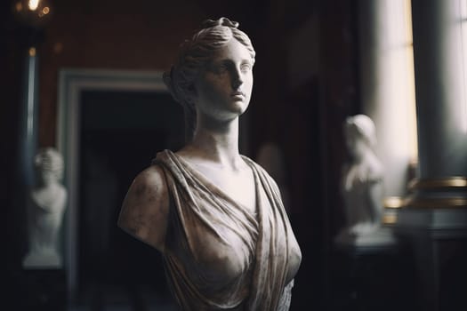 Marble statue antique museum. Female god. Generate Ai