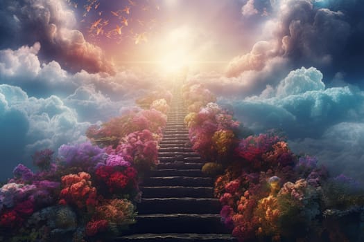 Stairway to heaven. Paradise light. Generate Ai