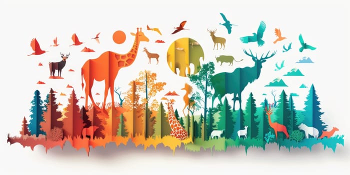 world wildlife day, wildlife concept. creative banner with paper cut style , planet and animals. ai generated
