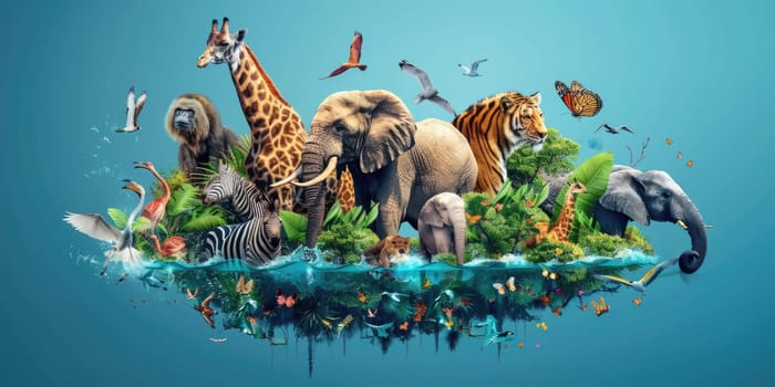 world wildlife day, wildlife concept. creative banner with planet and animals. ai generated