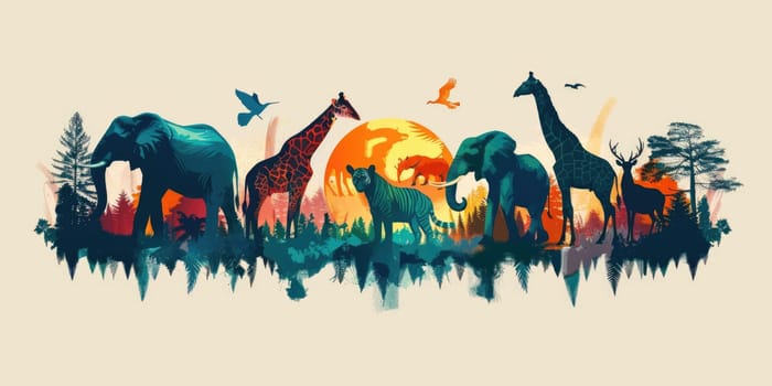 world wildlife day, wildlife concept. creative banner with planet and animals. ai generated