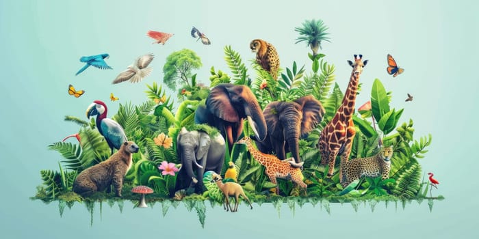 world wildlife day, wildlife concept. creative banner with planet and animals. ai generated