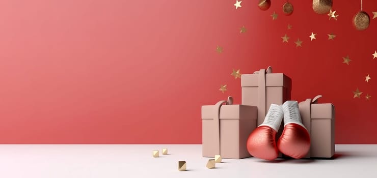 Boxing day shop banner. Ribbon present. Generate Ai