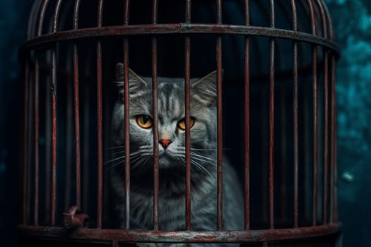 Caged cat cute. Shelter pretty. Generate Ai