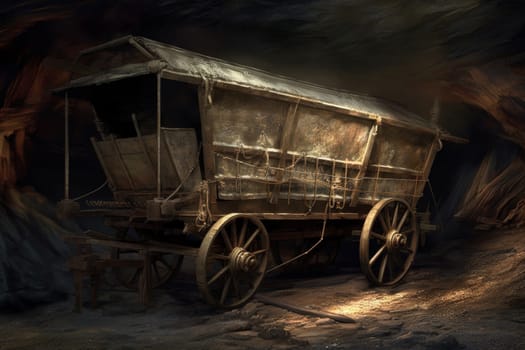 Mining cart. Coal train wagon. Generate Ai